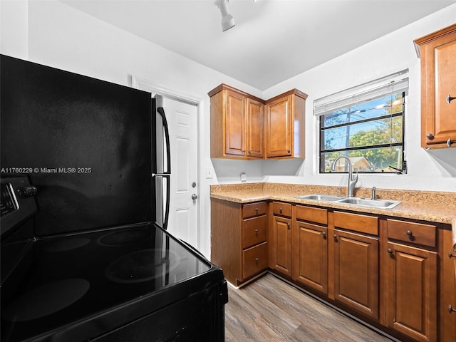 1311 N 19th Ave, Hollywood, FL 33020 - kitchen featuring a sink, black appliances, brown cabinetry, and light wood finished floors