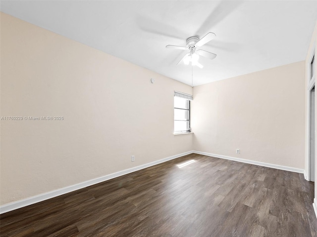 1311 N 19th Ave, Hollywood, FL 33020 - empty room featuring a ceiling fan, dark wood-type flooring, and baseboards