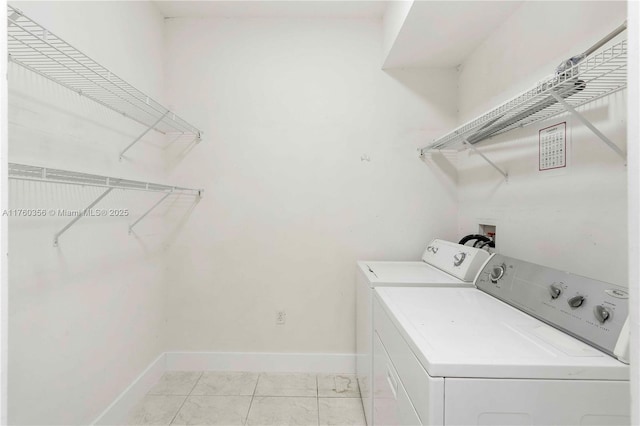 washroom with baseboards, laundry area, and independent washer and dryer