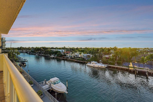 water view with a floating dock