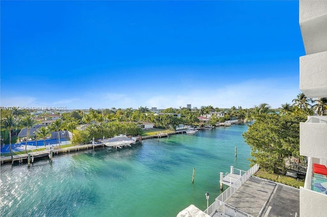 view of water feature featuring a dock