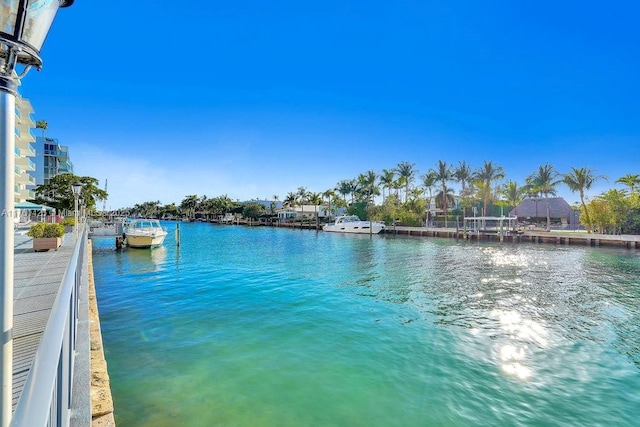 property view of water featuring a boat dock