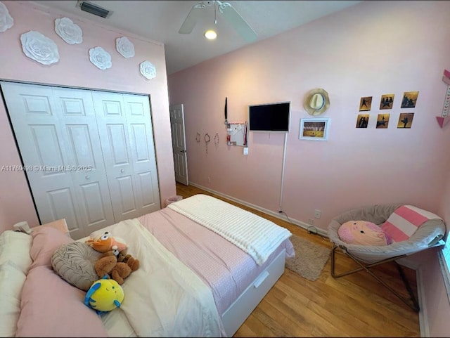 6938 NW 33rd St, Margate, FL 33063 - bedroom featuring wood finished floors, a closet, ceiling fan, and baseboards