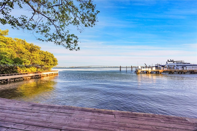 view of dock with a water view