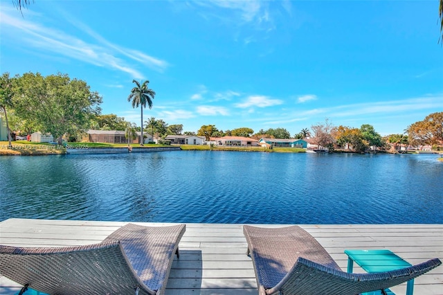 dock area with a water view