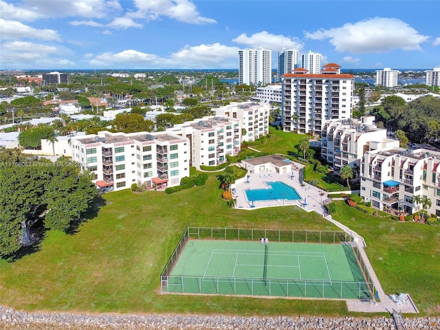 aerial view with a city view