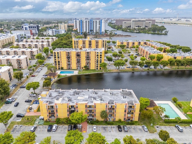 bird's eye view with a view of city and a water view