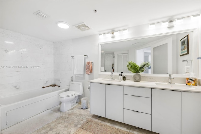bathroom with visible vents, toilet, and a sink