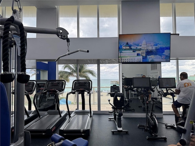 workout area featuring a wall of windows