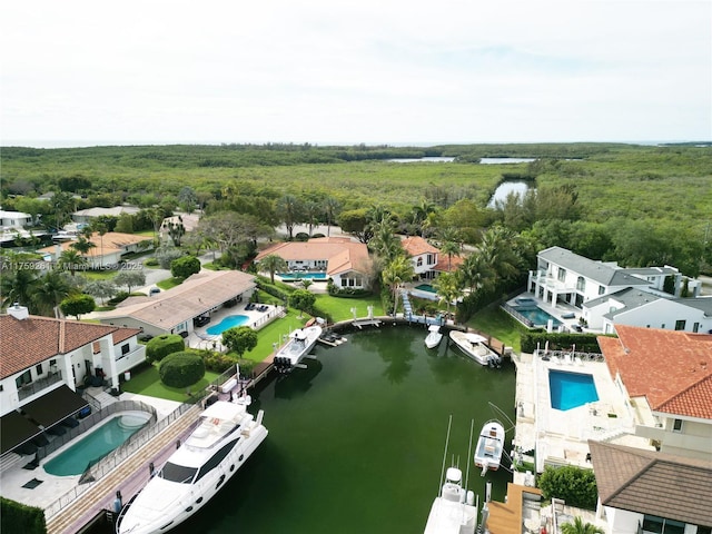1117 Bella Vista Ave, Coral Gables, FL 33156 - aerial view featuring a forest view, a water view, and a residential view