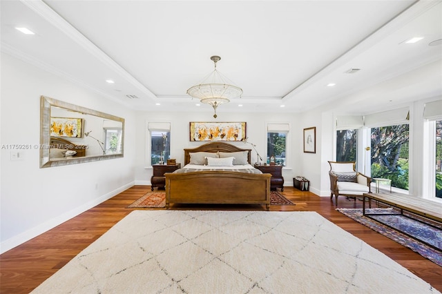 1117 Bella Vista Ave, Coral Gables, FL 33156 - bedroom with a tray ceiling, wood finished floors, visible vents, and recessed lighting