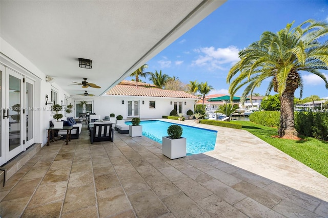 1117 Bella Vista Ave, Coral Gables, FL 33156 - pool featuring ceiling fan, french doors, and a patio