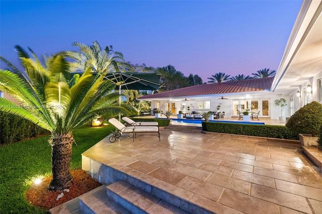 1117 Bella Vista Ave, Coral Gables, FL 33156 - view of patio featuring french doors, an outdoor pool, and ceiling fan