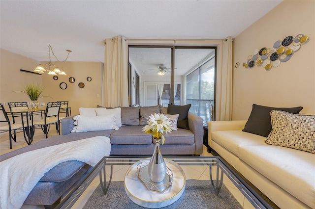 2888 S Carambola Cir S Unit 2079, Coconut Creek, FL 33066 - tiled living area with a chandelier
