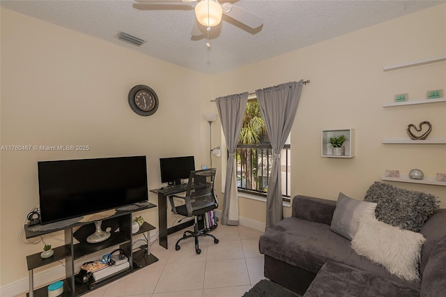 2888 S Carambola Cir S Unit 2079, Coconut Creek, FL 33066 - office with a ceiling fan, a textured ceiling, and tile patterned flooring