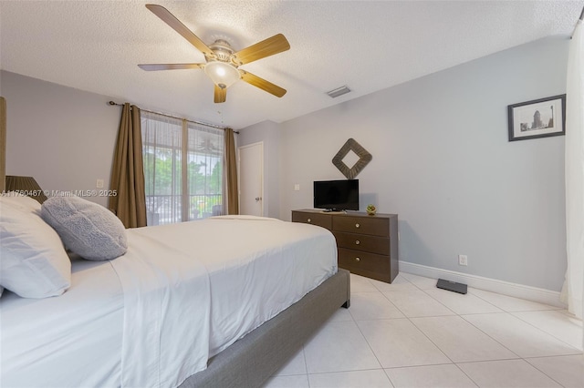 2888 S Carambola Cir S Unit 2079, Coconut Creek, FL 33066 - bedroom featuring a textured ceiling, light tile patterned flooring, access to outside, and a ceiling fan