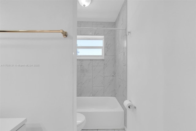 full bathroom with vanity,  shower combination, and toilet