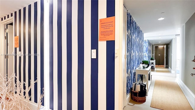 2600 E Hallandale Beach Blvd Unit T3101, Hallandale Beach, FL 33009 - hall featuring wallpapered walls, baseboards, and wood finished floors
