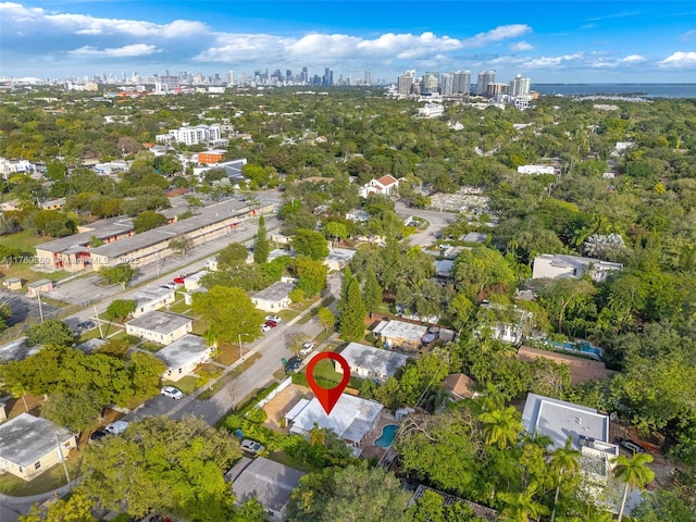 birds eye view of property with a city view