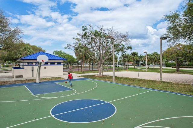 view of sport court featuring community basketball court and volleyball court