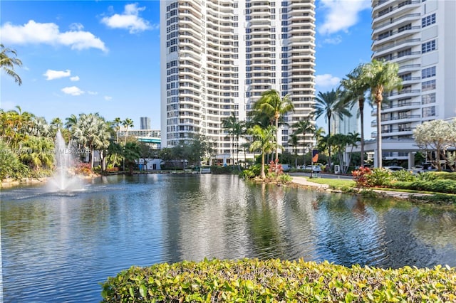 view of water feature with a view of city