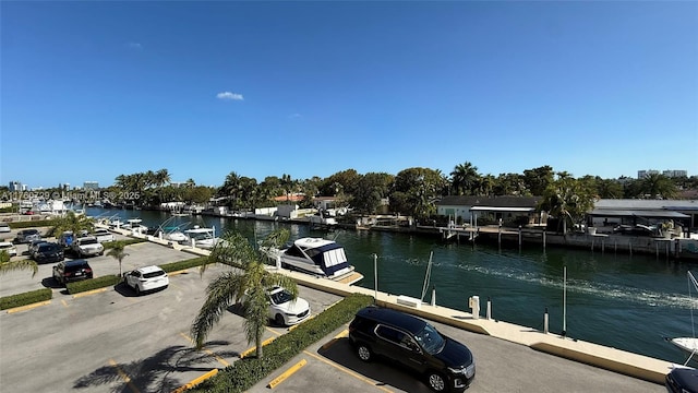 view of dock with a water view