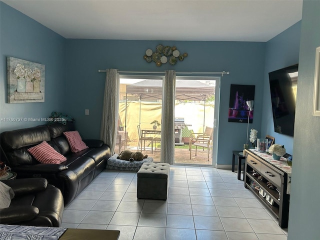 living area with light tile patterned flooring