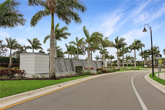 view of road featuring curbs and street lighting