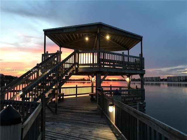 view of dock featuring a water view