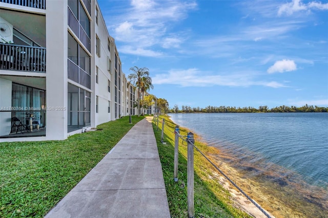 view of water feature with fence