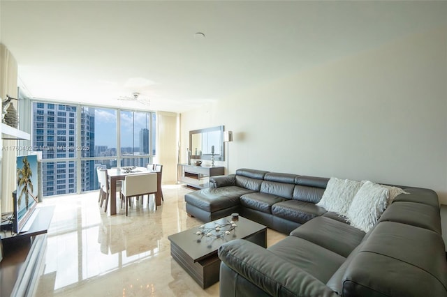 living room with expansive windows