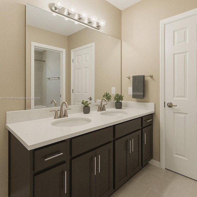 full bathroom with a sink, tile patterned floors, and double vanity