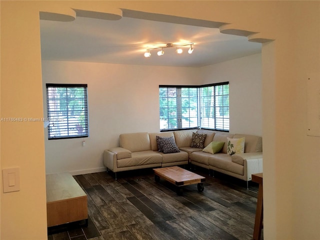 living area featuring dark wood-style flooring