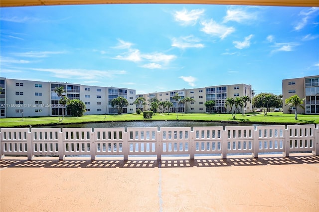 exterior space featuring a water view