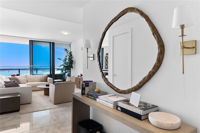 1451 Brickell Ave Unit 4002, Miami, FL 33131 - living room featuring light marble finish floors and expansive windows