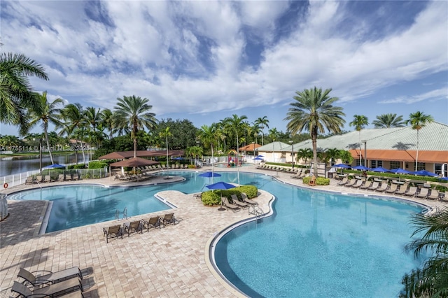 pool featuring a patio area