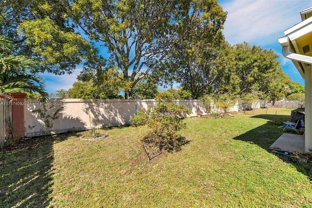 view of yard with a fenced backyard