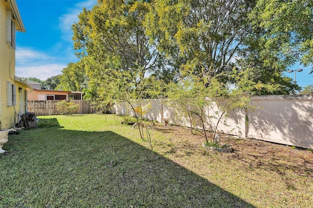 view of yard with a fenced backyard