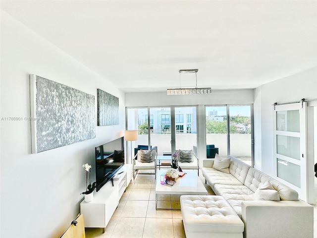 living area featuring light tile patterned floors