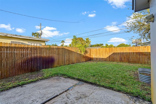 view of yard with a patio area and a fenced backyard