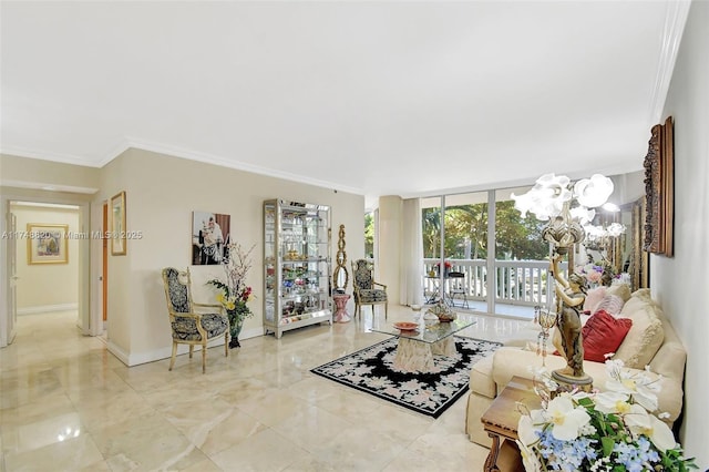 2000 Island Bl Unit 410, Aventura, FL 33160 - living area with floor to ceiling windows, crown molding, and baseboards