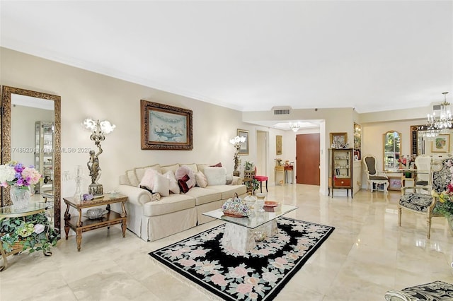 2000 Island Bl Unit 410, Aventura, FL 33160 - living room with a chandelier, visible vents, and ornamental molding