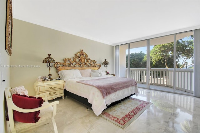 2000 Island Bl Unit 410, Aventura, FL 33160 - bedroom featuring access to exterior, a wall of windows, and ornamental molding