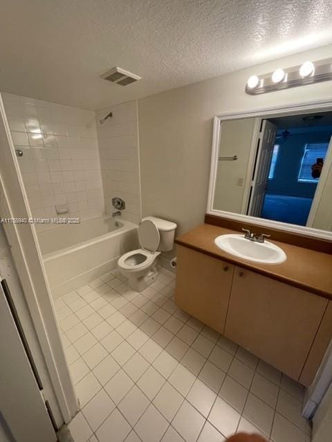 bathroom featuring tile patterned floors, visible vents, toilet, and vanity