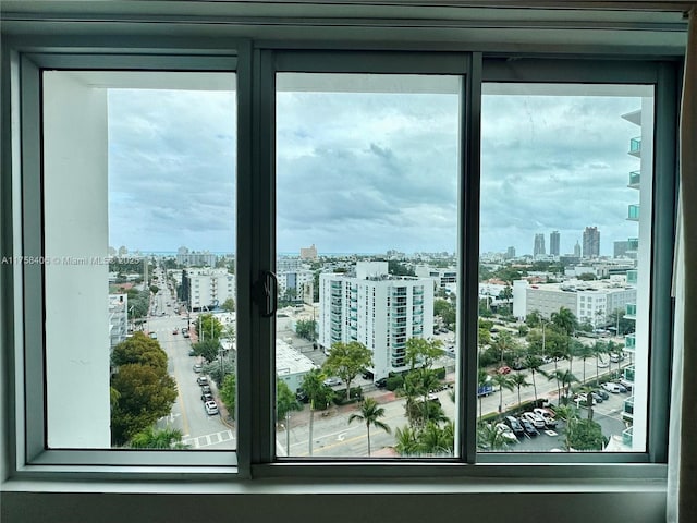 interior space featuring a city view