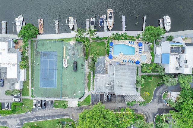 aerial view with a water view