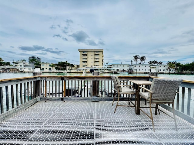 deck featuring a water view