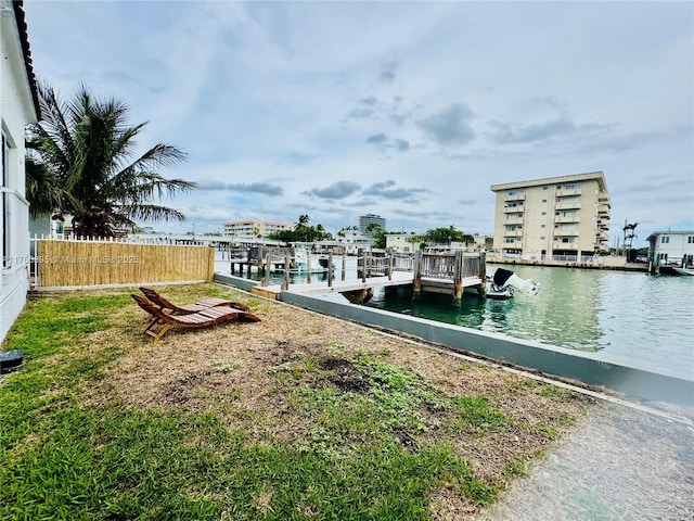 dock area with a water view