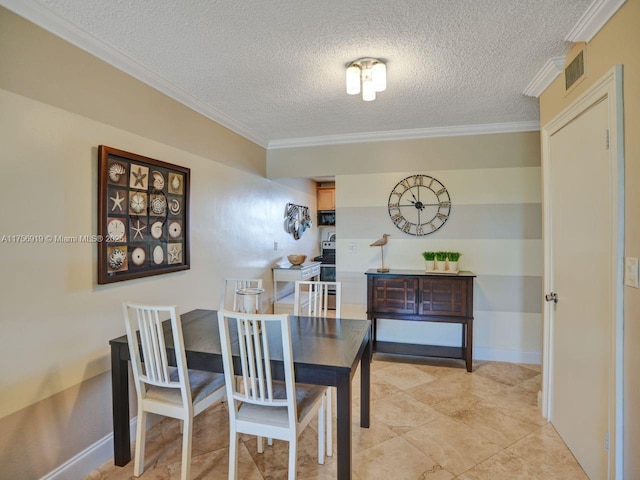 1900 NE 8th Ct Unit 306, Fort Lauderdale, FL 33304 - dining room featuring visible vents, a textured ceiling, crown molding, and baseboards