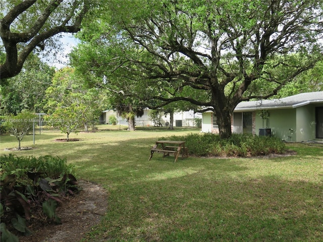 view of yard with central air condition unit